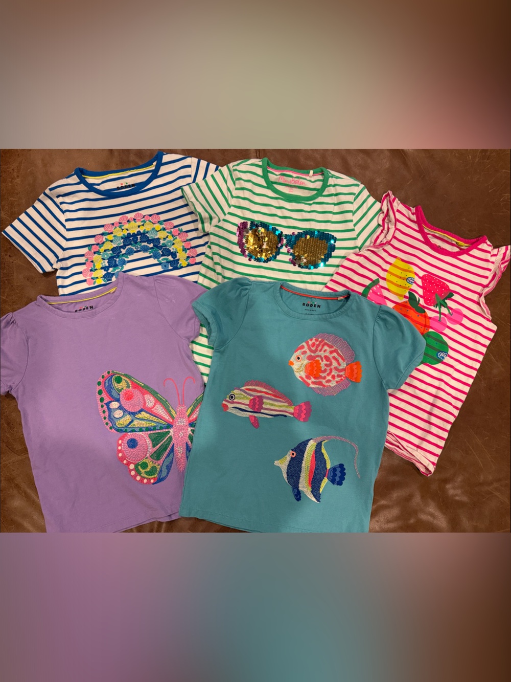 Mini Boden Girls' Colorful Graphic Tees - Butterfly, Fish & Stripes